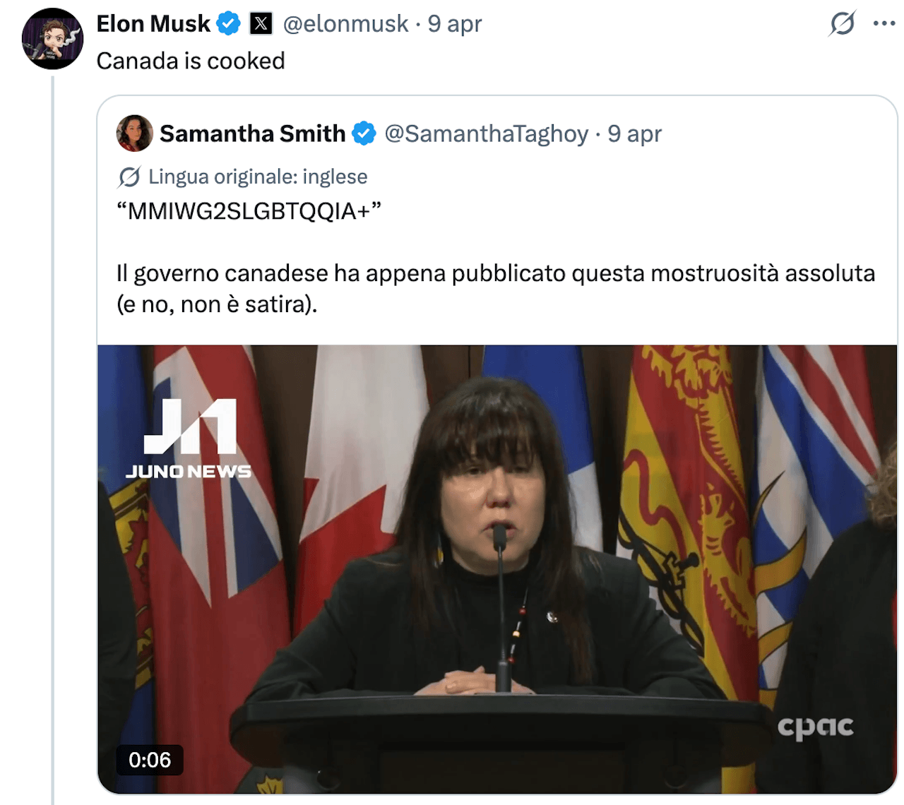 No, il Canada non ha aggiornato l'acronimo LGBTQ+ in MMIWG2SLGBTQQIA+ (VIDEO) - Elon Musk - Gay.it