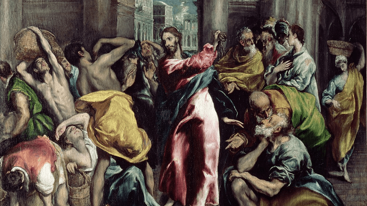Gesu scaccia i mercanti dal tempio - El Greco (1600 ca)