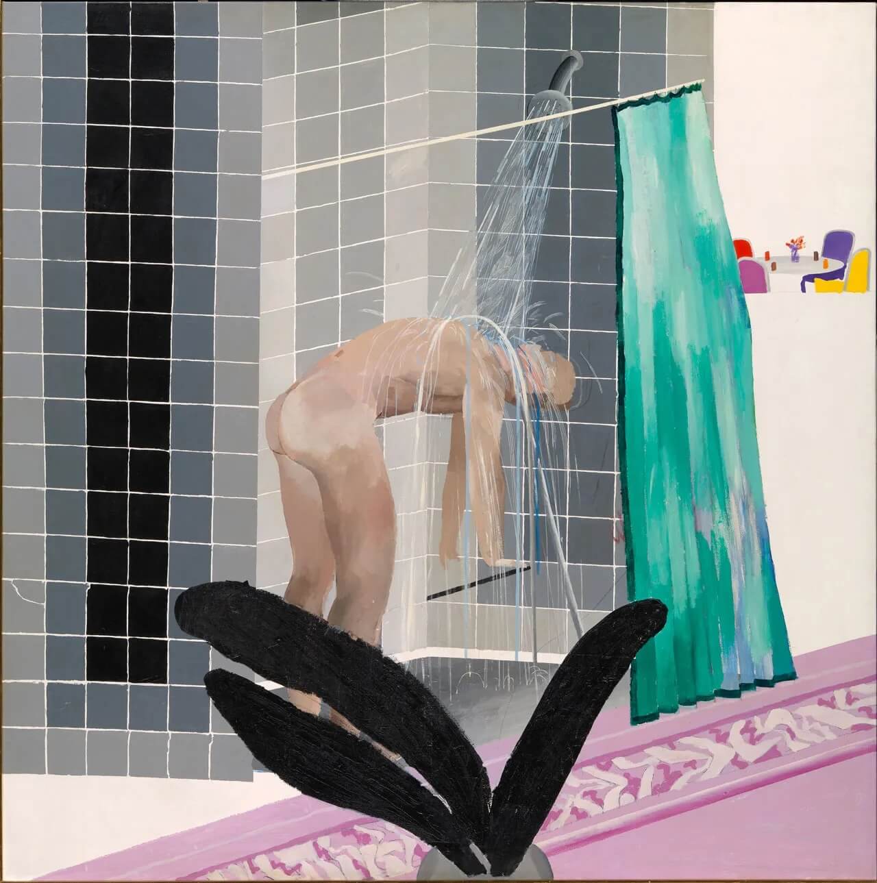 È morto David Hockney, l'artista che dipinse l'intimità omosessuale quando era ancora tabù - David Hockney. British born Bradford 1937 Man in Shower in Beverly Hills 1964 Acrylic on canvas 65 78 × 65 34 in. 167.3 × 167 cm Tate Purchased 1980 SL.16.2017.34.4 - Gay.it