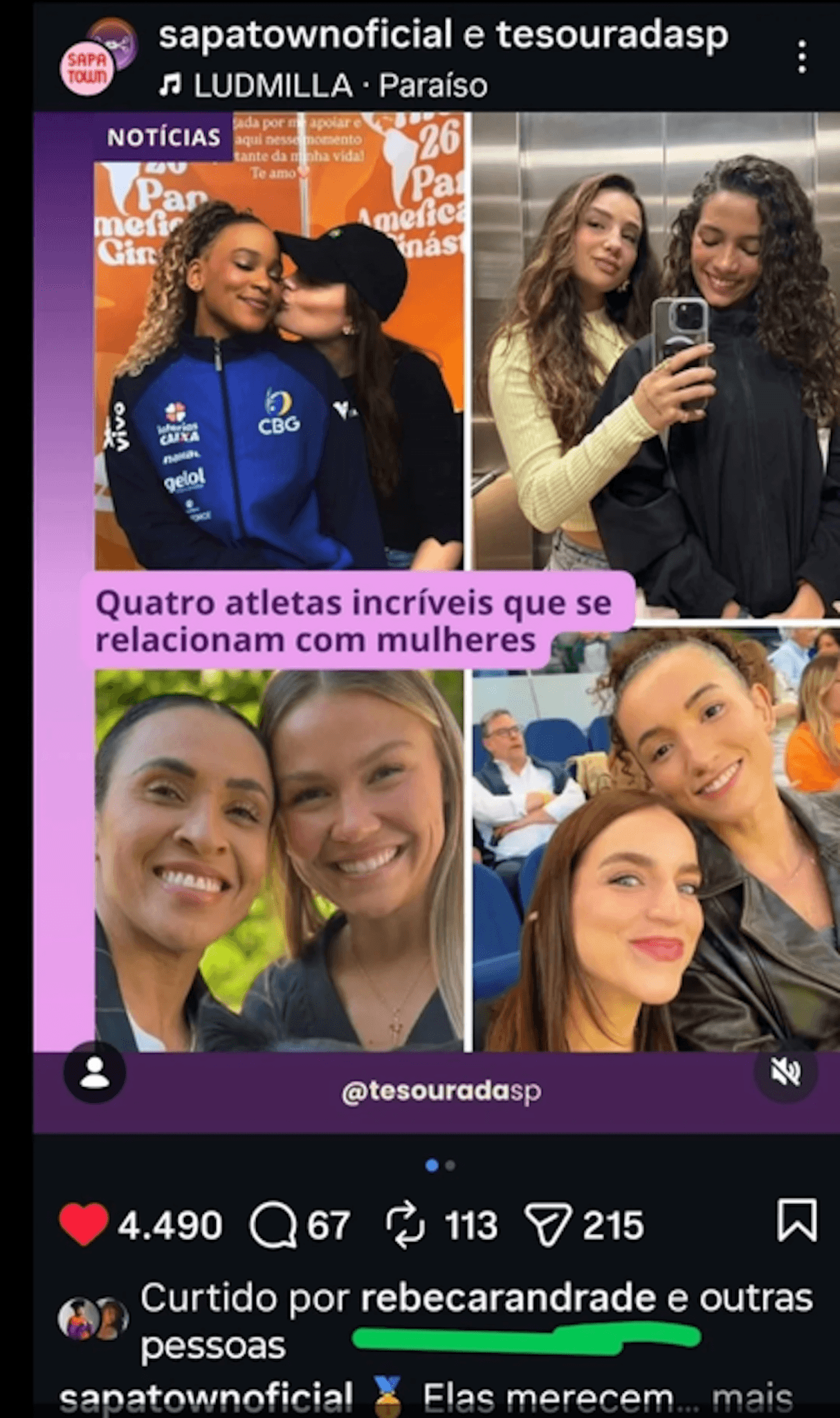 Rebeca Andrade, tra like e smentite l'olimpionica brasiliana fa coming out con un bacio all'amata - Screenshot 2026 06 23 alle 21.19.27 - Gay.it