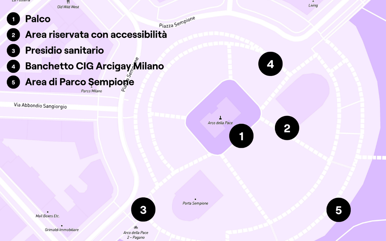 Mappa evento finale Milano Pride 2026