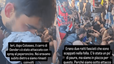 Al Roma Pride spray urticanti contro Famiglie Arcobaleno e Gender X, le immagini dal carro
