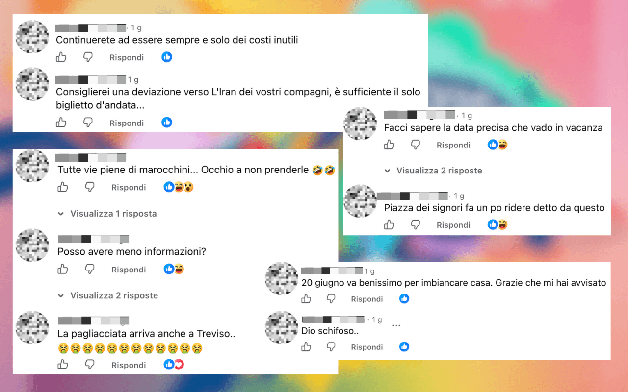 I commenti omofobi e offensivi sotto il posto del Treviso Pride