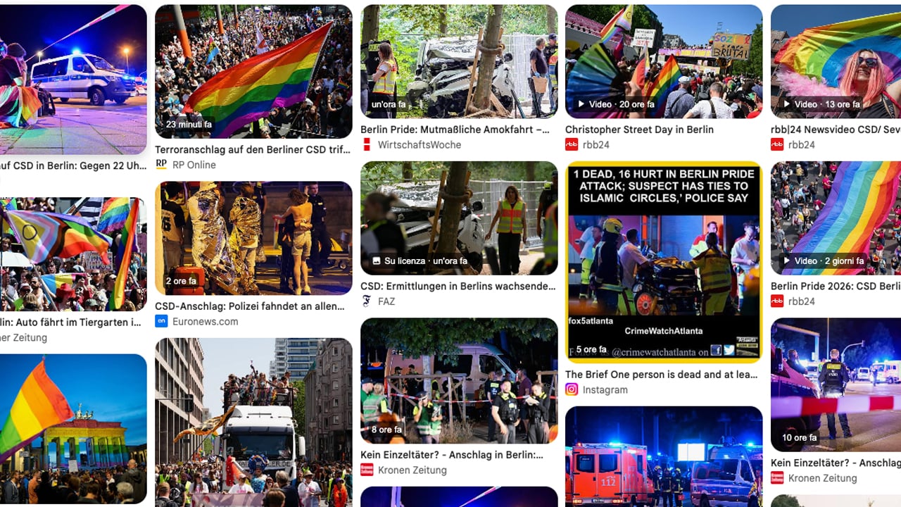 Berlino, furgone sulla folla al Pride: una vittima, tre in pericolo di vita, 16 feriti. Caccia al sospettato - Berlino pride attentato luglio 2026 foto - Gay.it