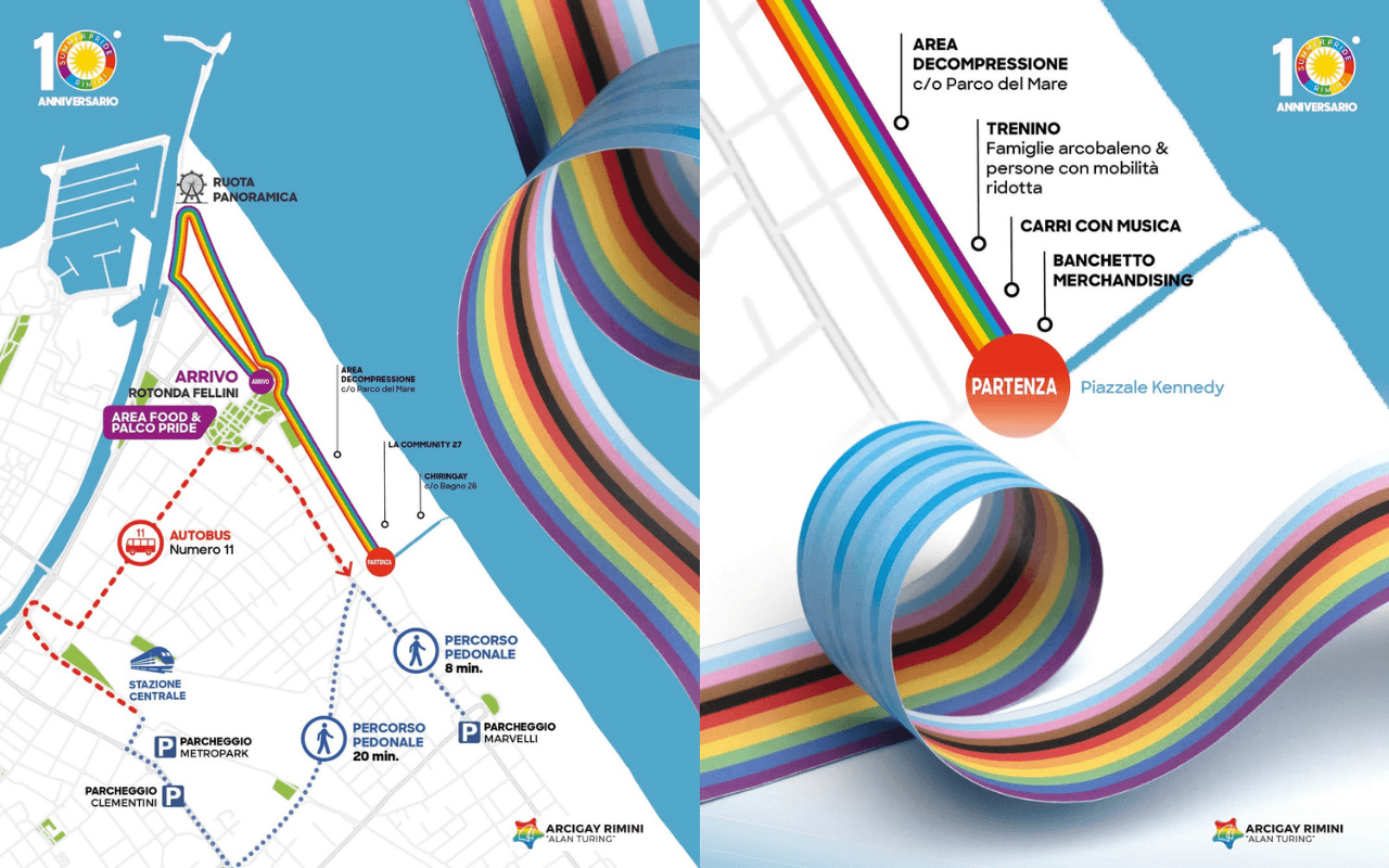 Rimini Summer Pride 2026, sabato 25 luglio: dieci anni di orgoglio sul mare - rimini summer pride percorso - Gay.it